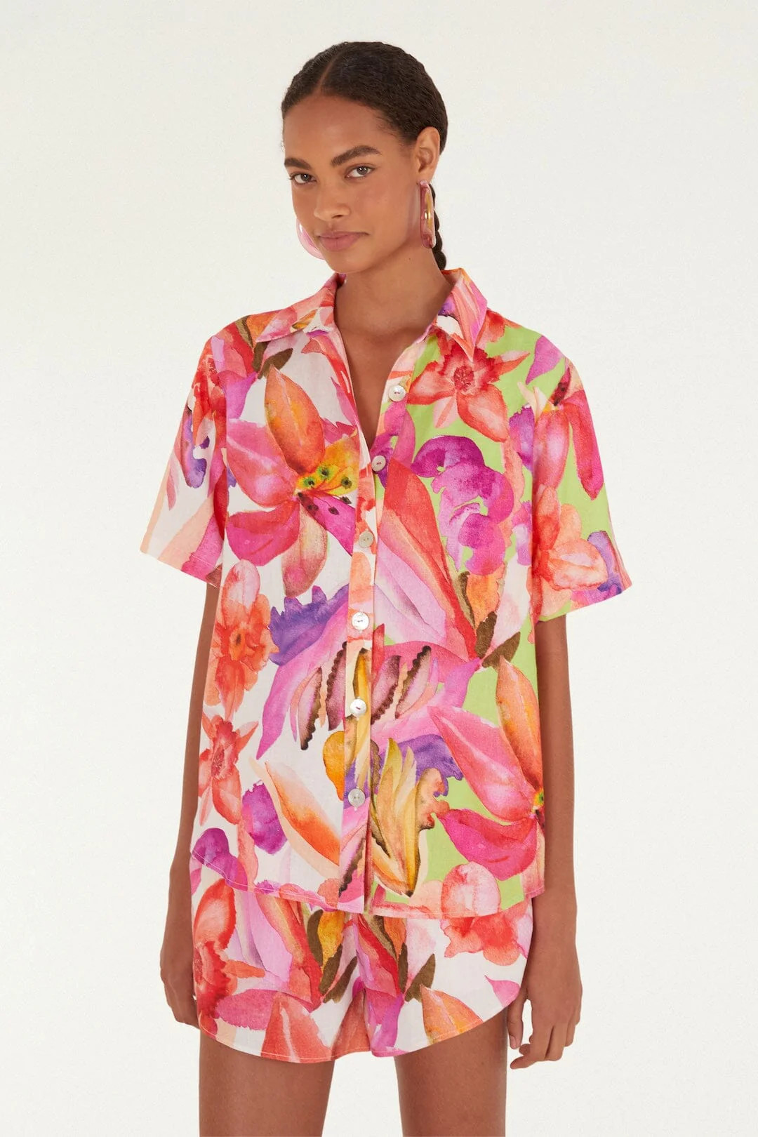 Multicolor Artsy Flora Lenzing Ecovero Euroflax Shirt | FarmRio (US)