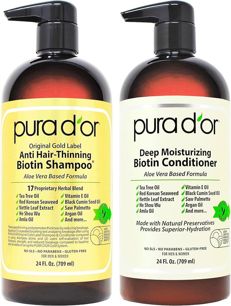 PURA D'OR Anti-Thinning Biotin Shampoo & Deep Moisturizing Conditioner Original Gold Label Set (2... | Amazon (US)