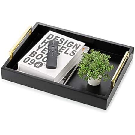 Black Serving Tray with Gold Handles, Large Decorative Wooden Food Server Trays for Ottoman, Coffee  | Amazon (US)