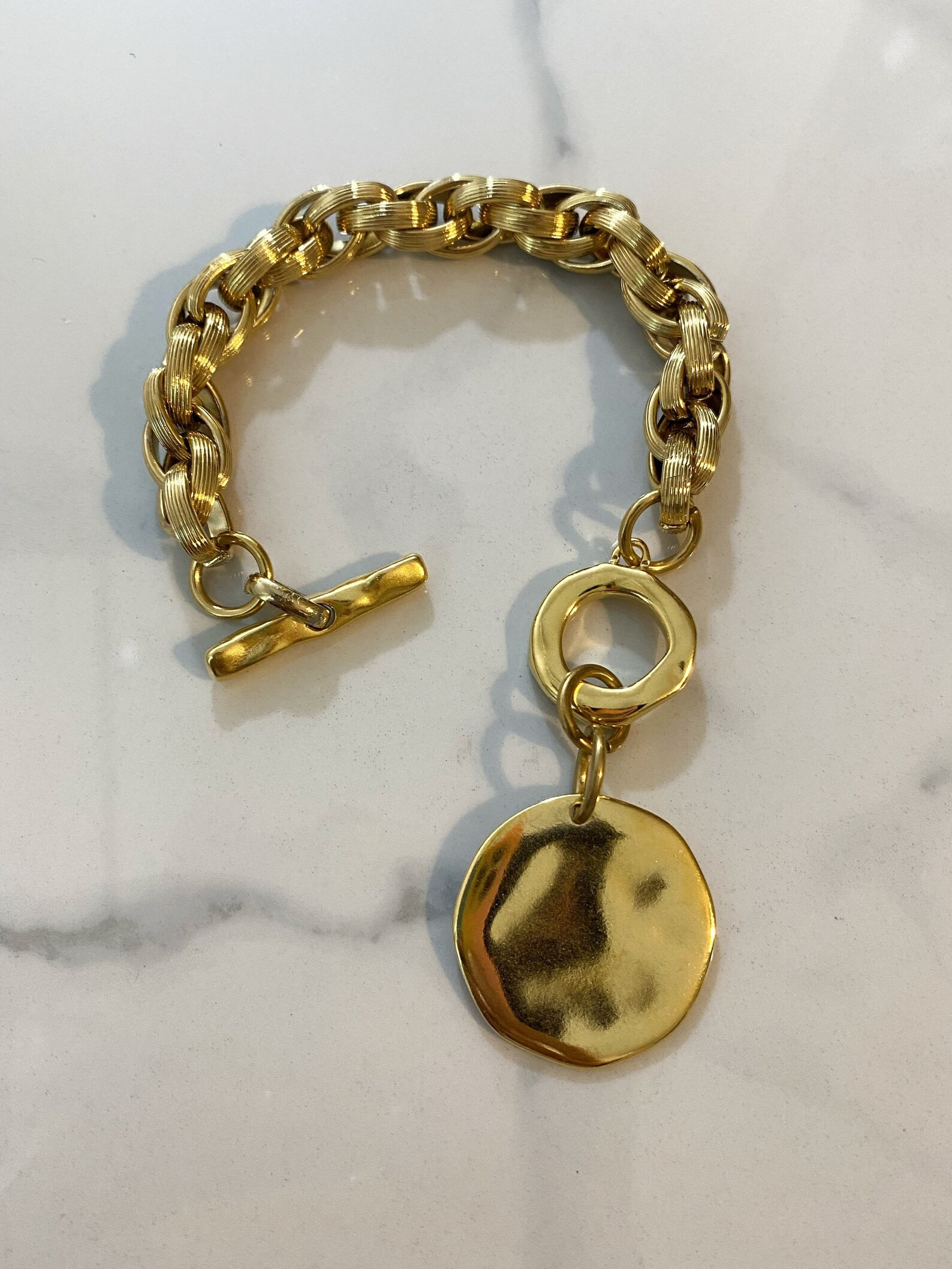 coin bracelet, statement bracelet, big gold tone bracelet, large retro style toggle bracelet, chu... | Etsy (US)