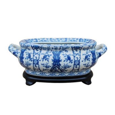 Beautiful Blue and White Chinosierie Floral Porcelain Foot Bath w Stand | eBay US