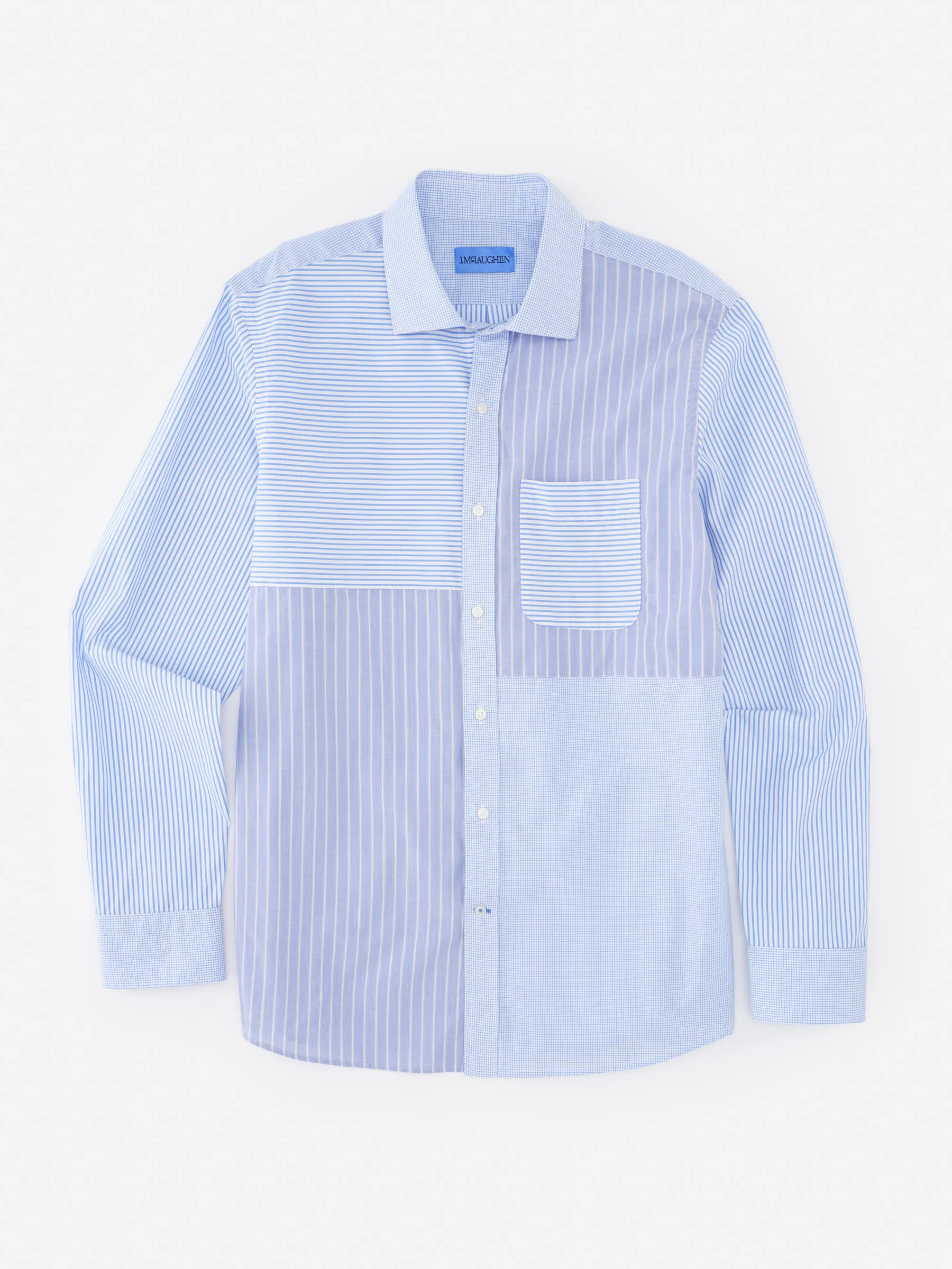 Blue/White Patchwork Gramercy Cotton Shirt | Men's Shirts | J.McLaughlin | J.McLaughlin