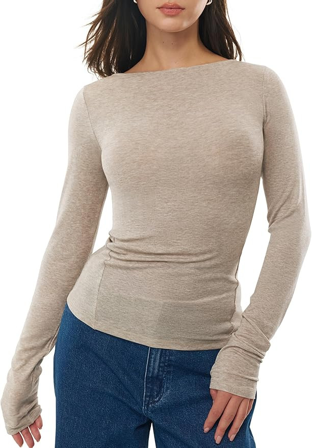 Women's Merino Wool Blend Shirts Boat Neck Long Sleeve Tops Fitted Basic Tee Cozy Embrace Collect... | Amazon (US)