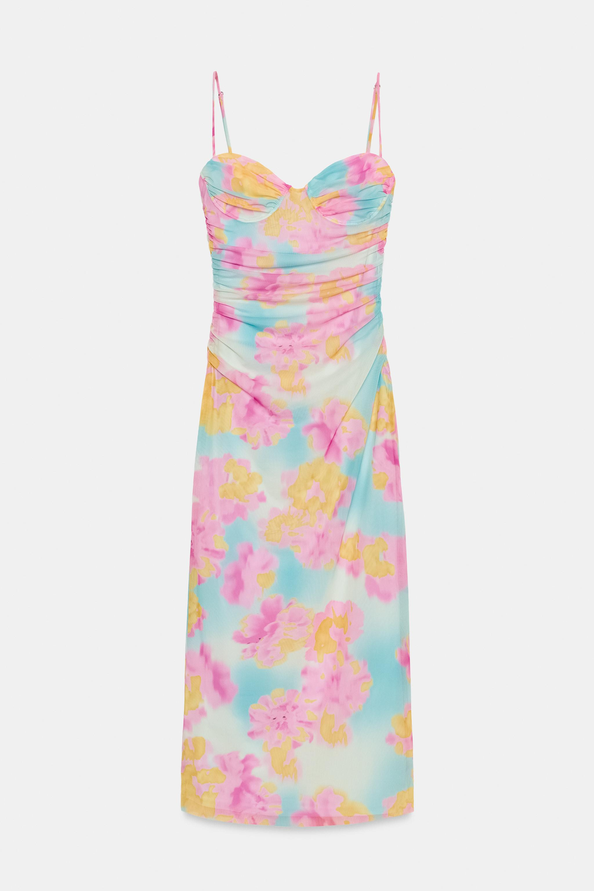 PRINTED TULLE MIDI DRESS | Zara UK