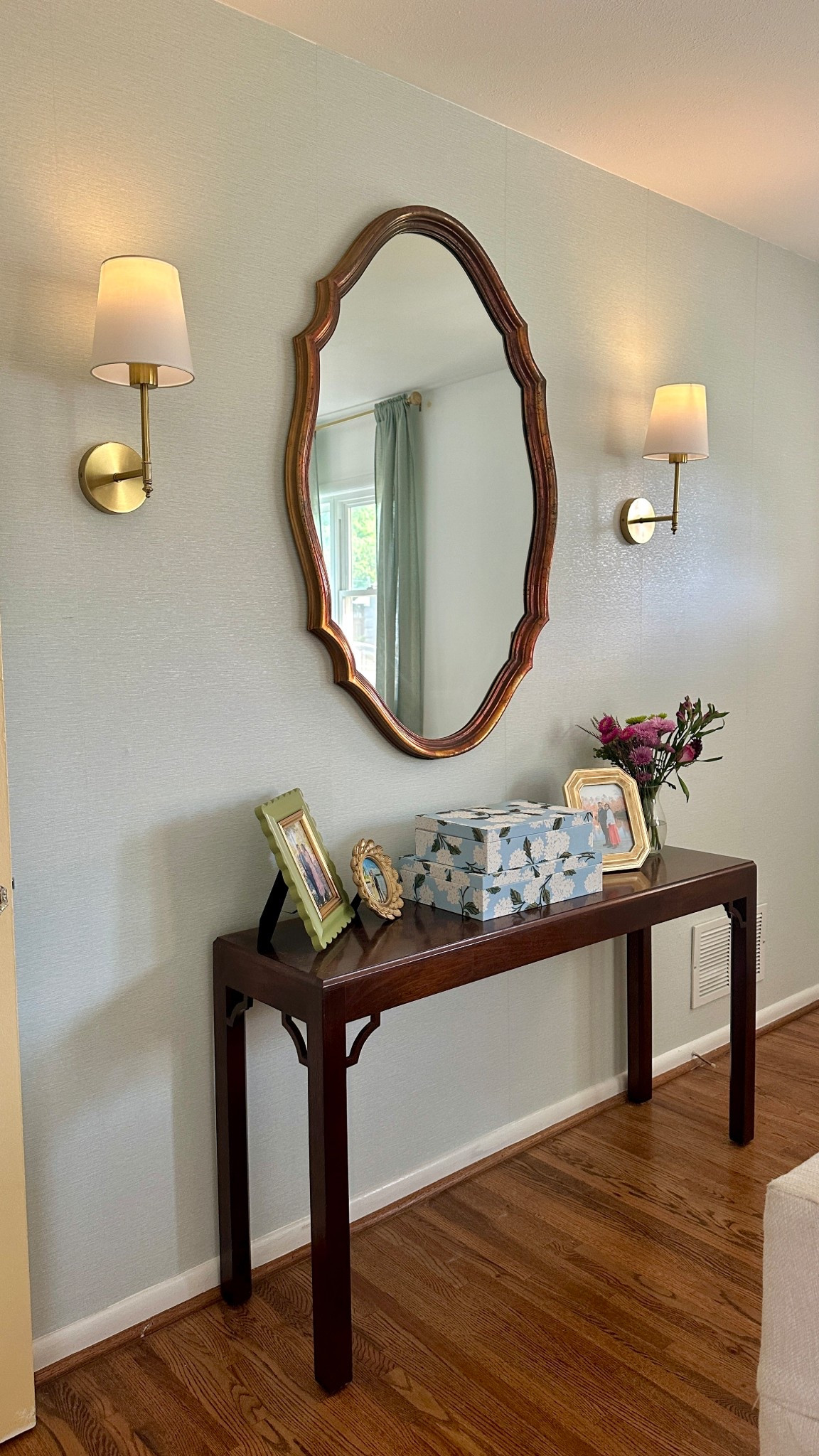 entryway, gold mirror, home finds, home decor, grandmillenial, console table, entryway table, sconces, amazon home, picture frames, look for less, budget friendly, home interior, Serena and Lily, Studio McGee, Target home, TJMaxx finds, best sellers, antique, vintage finds

#LTKFindsUnder100 #LTKOver40 #LTKHome