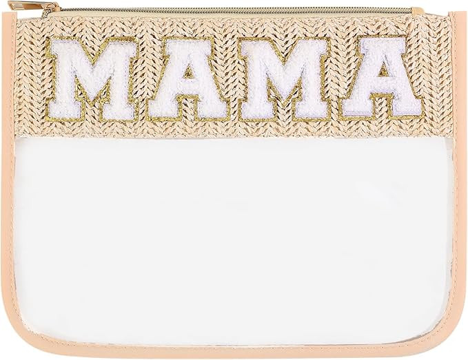BCRMPT Chenille Letter Mama Bag Boho Patch Travel Cosmetic Pouch,Preppy Makeup Bag Clear Cosmetic... | Amazon (US)