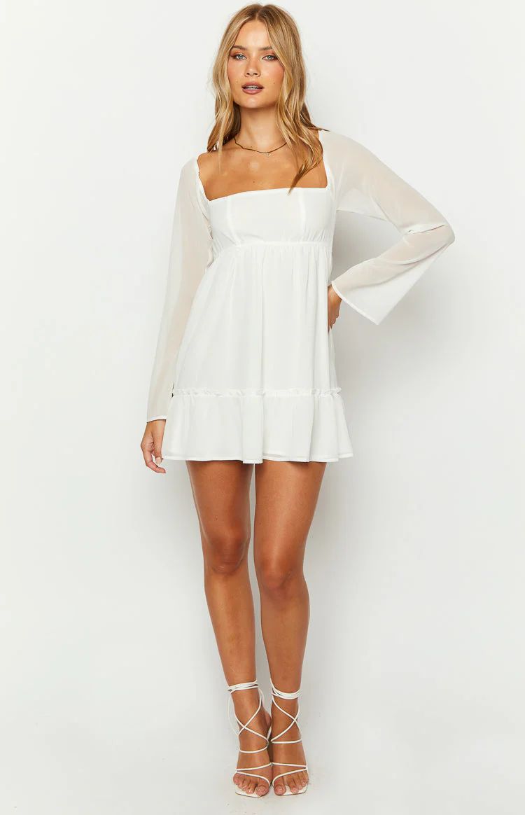 Gemima White Chiffon Mini Dress | Beginning Boutique (US)