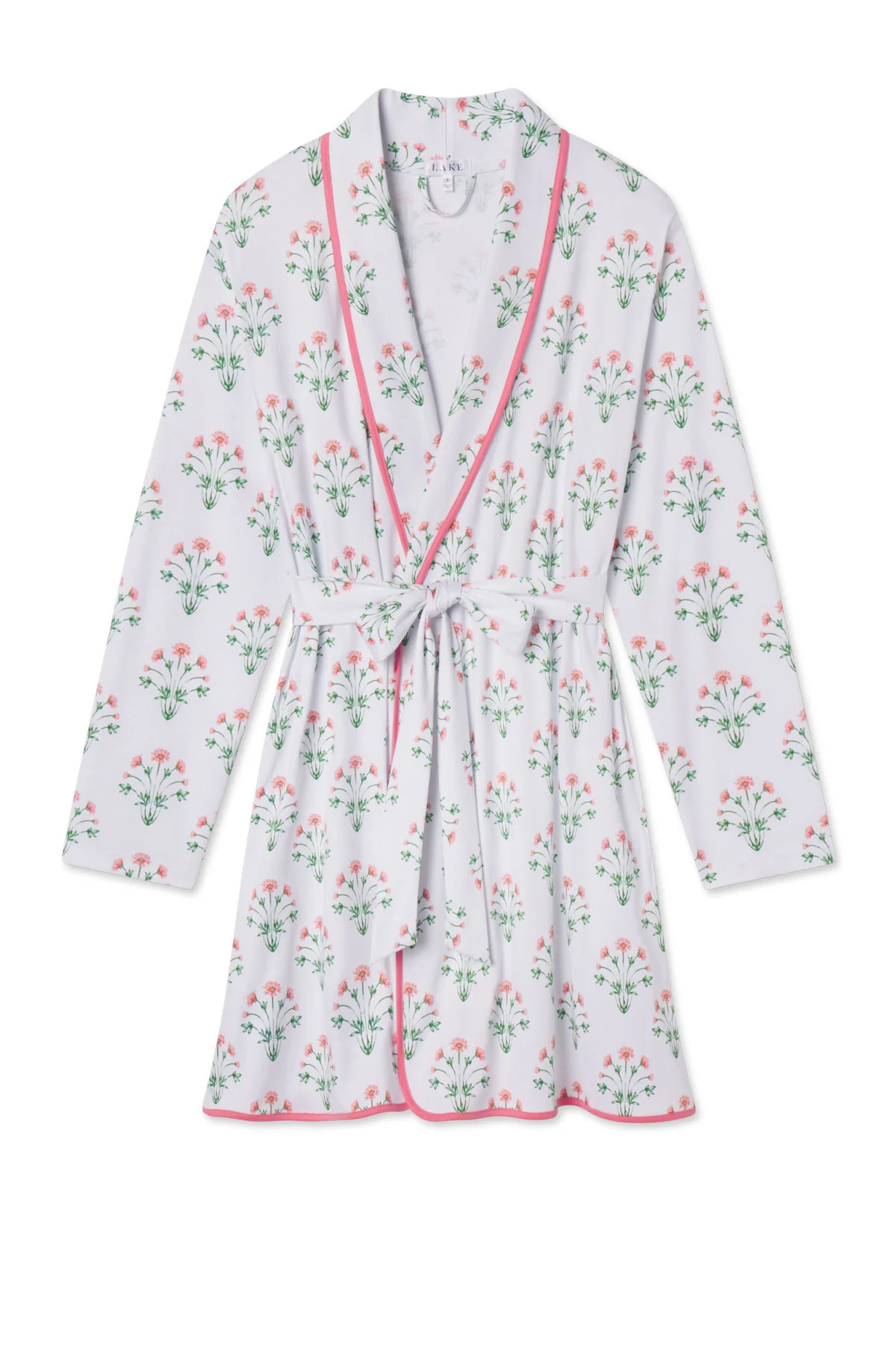 Pima Short Robe in Sunkissed Coral Tropical Bouquet | Lake Pajamas