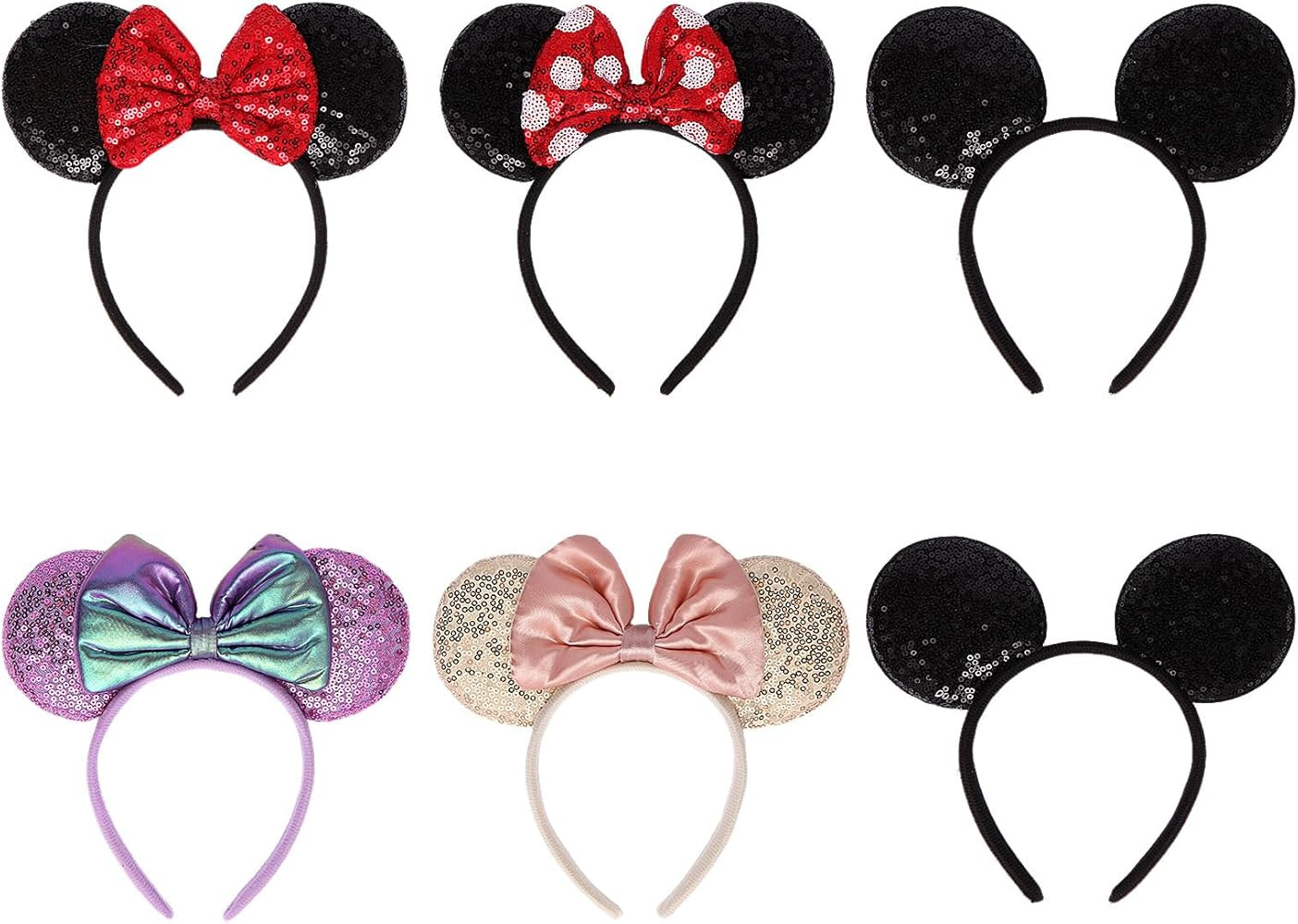6 Pack Sequin Mouse Ears Headbands for Women Girls boys, Shiny Bows Headband for Cosplay Costume ... | Amazon (US)