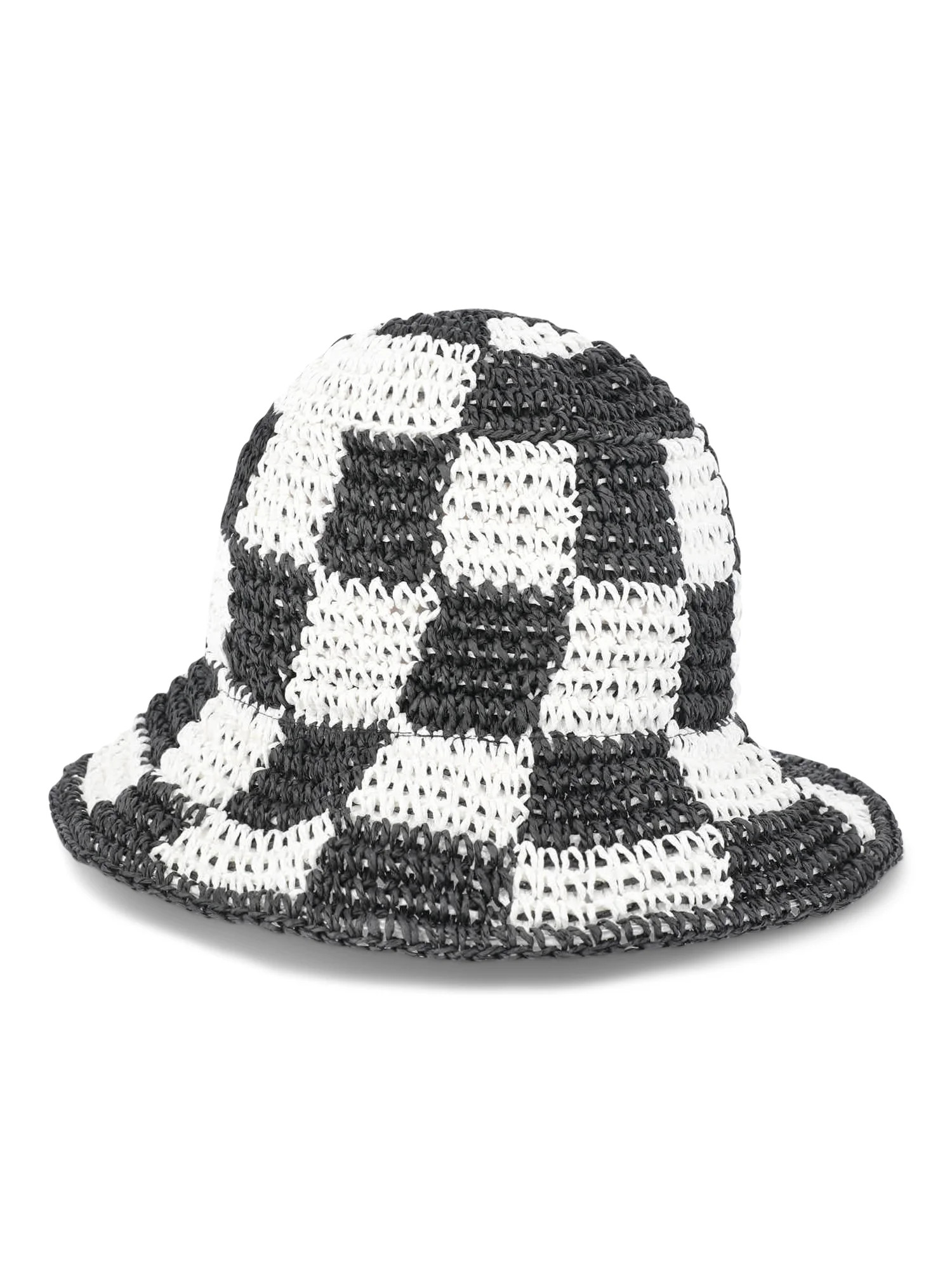No Boundaries Straw Bucket Hat, Black White Checker | Walmart (US)