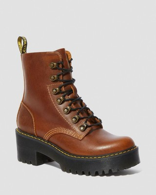 NIB Dr.Martens LEONA 7-Eye Women Mid Heel Combat Boots Butterscotch Orleans  | eBay | eBay US
