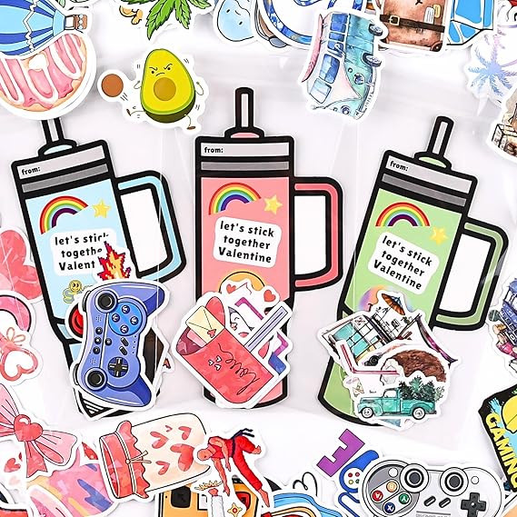 Stickers Valentines Cards for Kids Classroom - 48 Sets Valentine's Day Cards for School Exchange ... | Amazon (US)