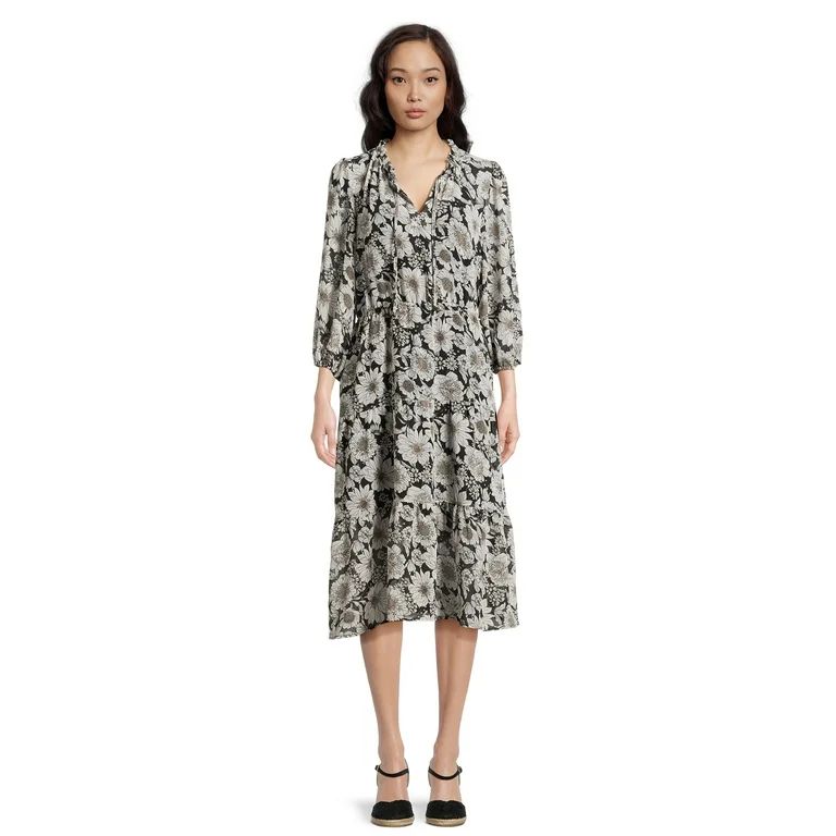 Time And Tru Women 3/4 Sleeve Midi Dress | Walmart (US)