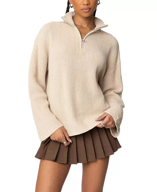Amour High Neck Oversized Zip Sweater | Bloomingdale's (US)