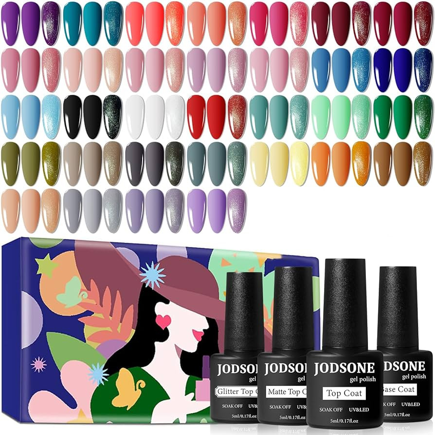 JODSONE 36 PCS Gel Nail Polish Set-32 Colors Gel Polish Kit Base Coat Glossy Matte and Glitter To... | Amazon (US)