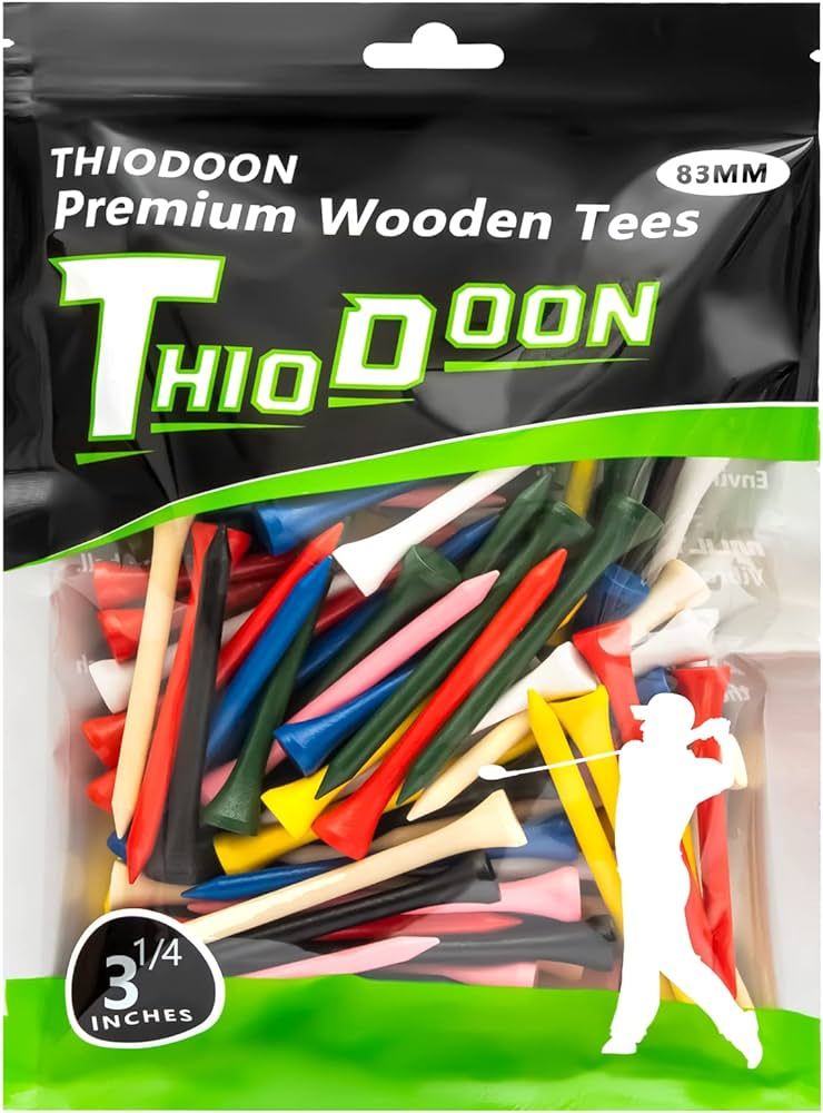 THIODOON Golf Tees Professional Natural Wood Golf Tees Pack of 100, Golfing Tees Multiple Colors ... | Amazon (US)