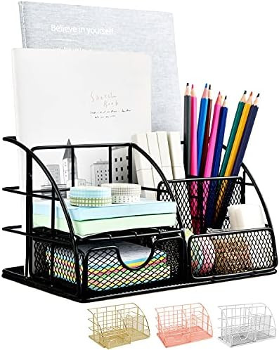 AUPSEN Desk Organizer, Mesh Office Supplies Desk Accessories, Features 5 Compartments + 1 Mini Sl... | Amazon (US)