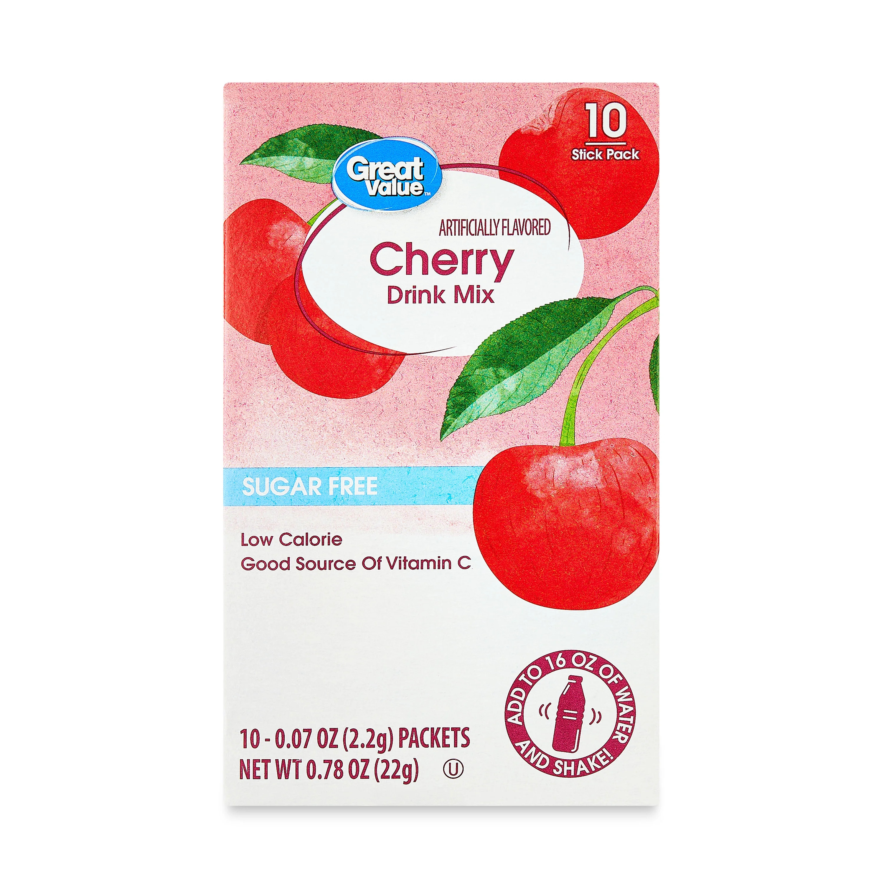 Great Value Sugar-Free Cherry Drink Mix Packets, 0.78 oz, 10 Count | Walmart (US)