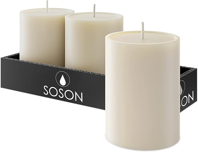 Simply Soson Set of 3 Ivory Pillar Candles 3" x 4" | Unscented Candles | Large Candle for Candle ... | Amazon (US)