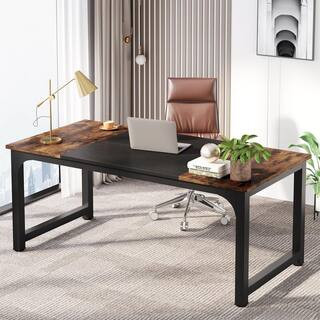Moronia 63 in. Rectangle Rustic Brown MDF Executive Desk with Thicken Frame, Computer Desk for Home Office Workstation | The Home Depot