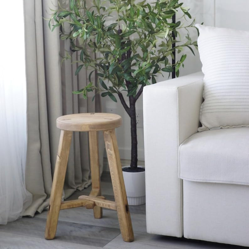 Vintage-Style Round Stool | Wood Decor | Side Table | Amazon (US)