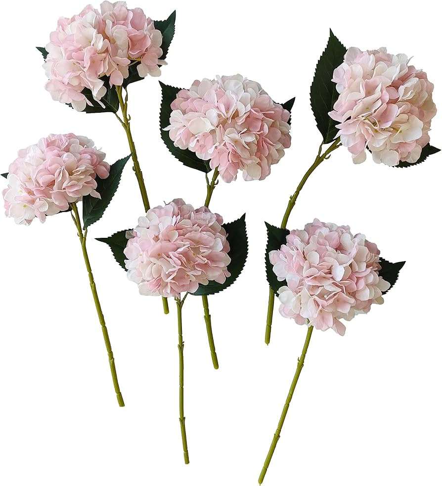 Pink Hydrangea Artificial Flowers,6 Pcs Faux Pink Hydrangea Flowers, Artificial Hydrangeas Flower... | Amazon (US)
