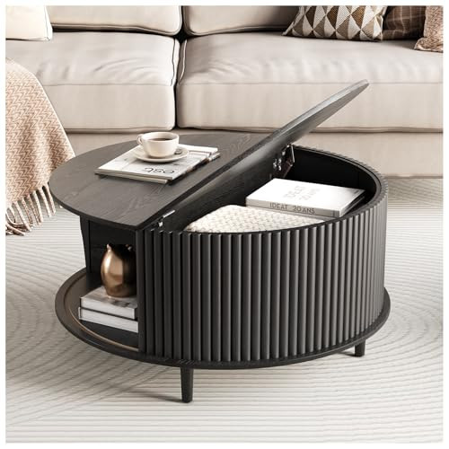 JOINICE,Round Coffee Table with Storage,Mid Century Modern Dining Table with Sliding Cabinet Door for Living Room,Home Small Space,31.5" Small Center Table,Black | Amazon (US)