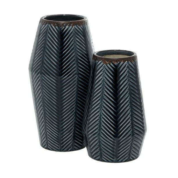 DecMode 11", 8"H Handmade Chevron Dark Blue Ceramic Vase, Set of 2 - Walmart.com | Walmart (US)