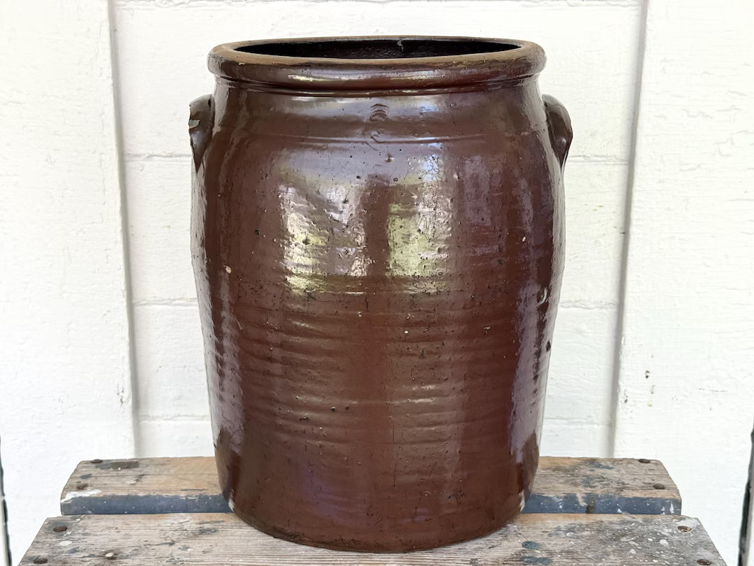 antique crock ~ 3 gallon crock with Albany slip glaze ~ primitive antiques ~ Albany crocks ~ hand... | Etsy (US)