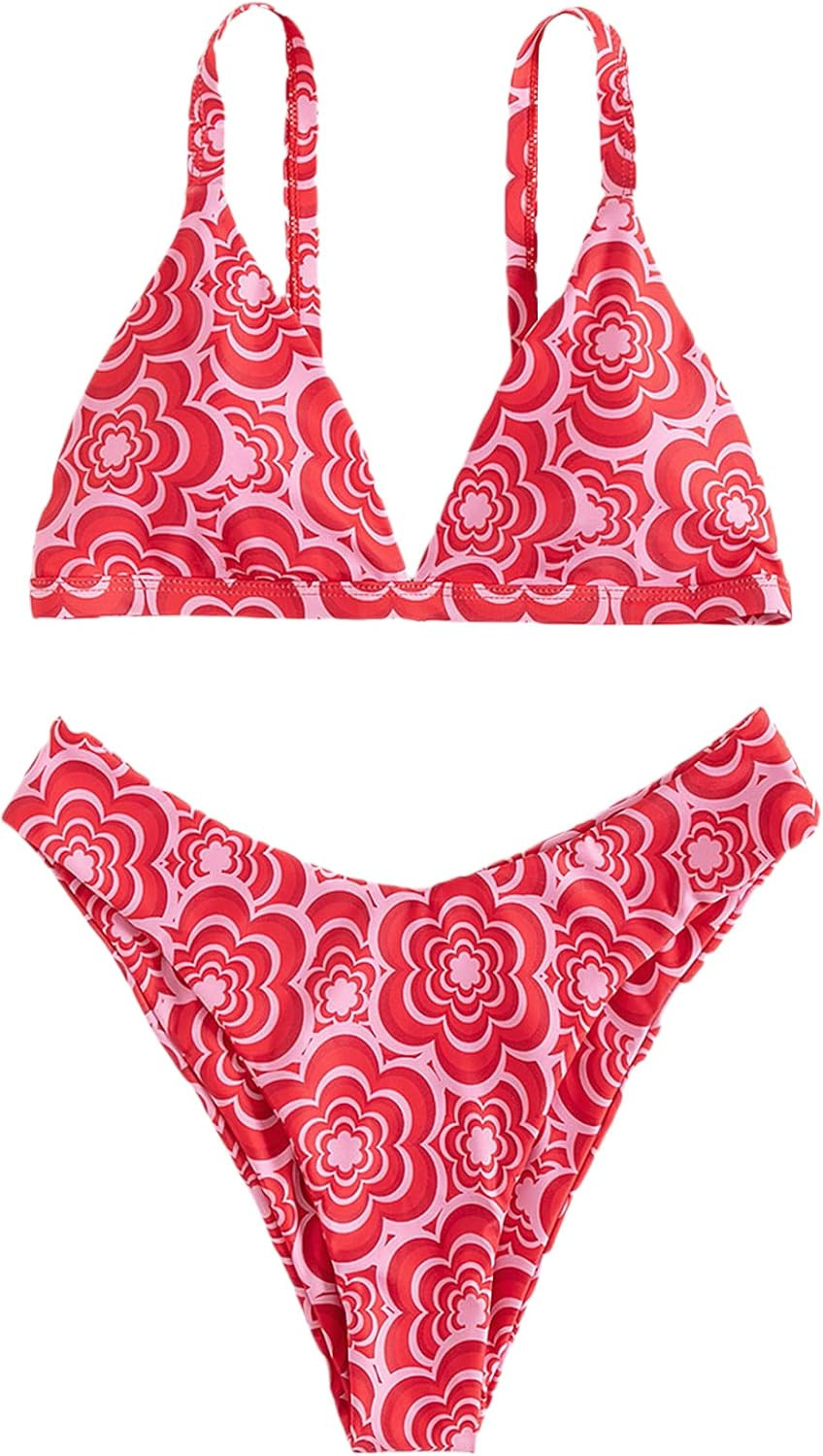 SOLY HUX Women's Floral Print Spaghetti Strap Bikini Bathing Suit 2 Piece Swimsuits | Amazon (US)