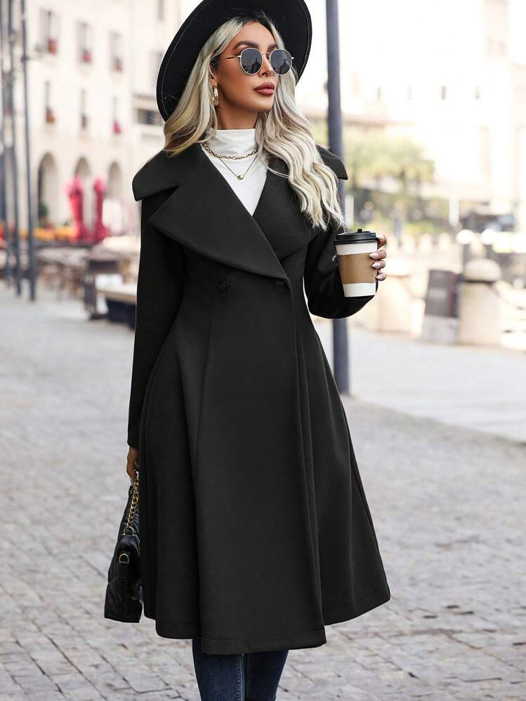Black Buttoned Coat | SHEIN
