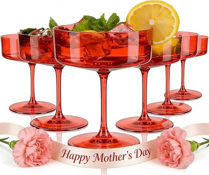 Ciaell 12PCS Plastic Martini Glasses - 10 Oz Red Disposable Coupe Glasses with Stem - Heavy Duty ... | Amazon (US)
