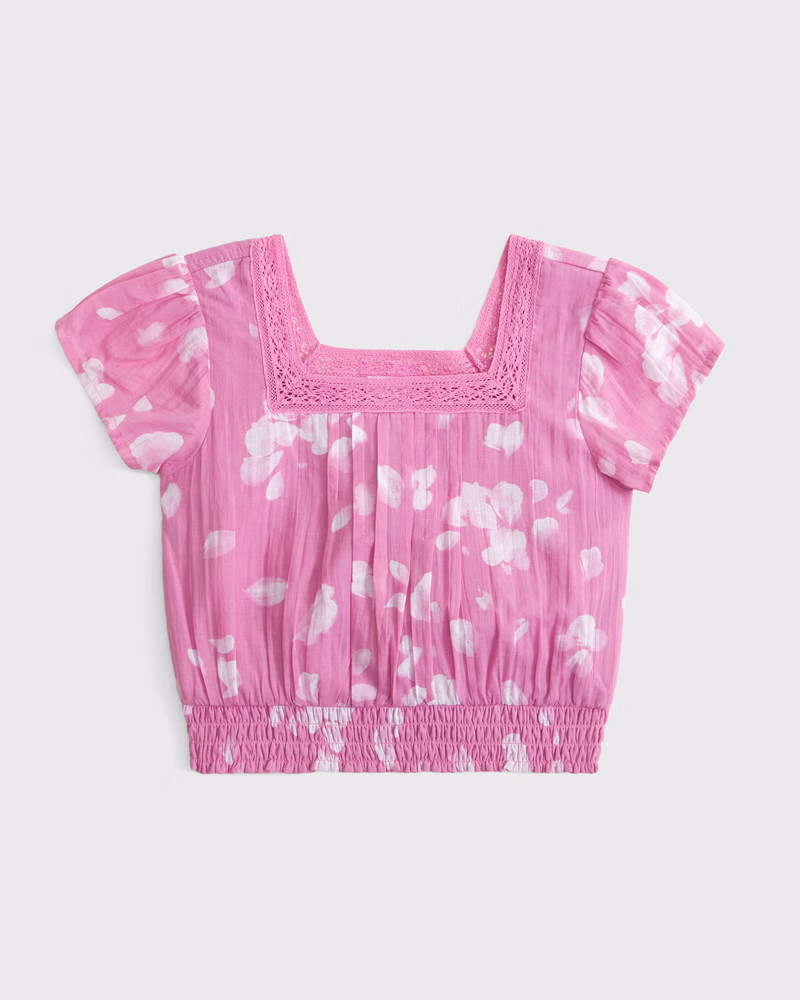 lace-trim smocked waist top | Abercrombie & Fitch (US)