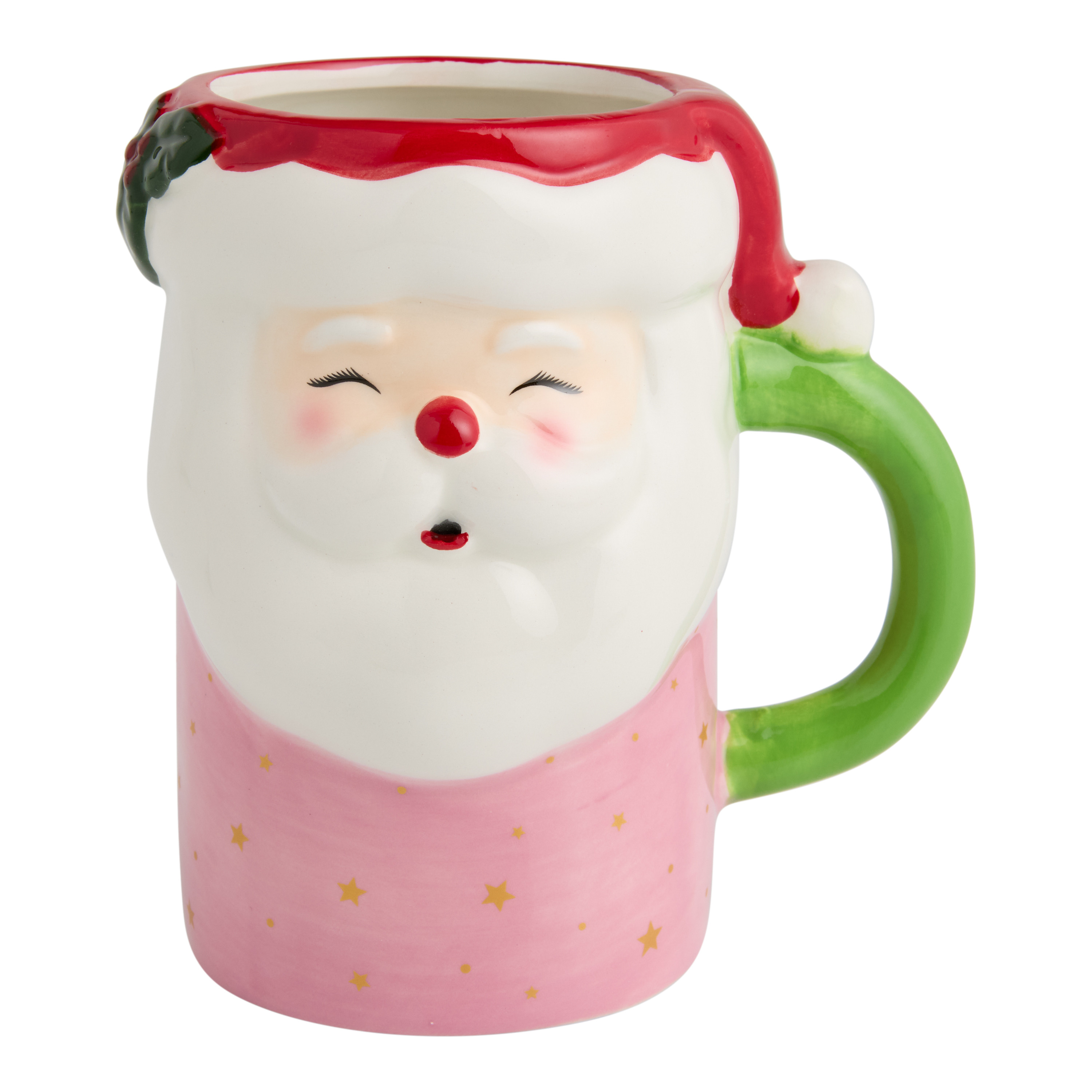 Tall Pink Santa Claus Hand Painted Figural Ceramic Mug - World Market | World Market
