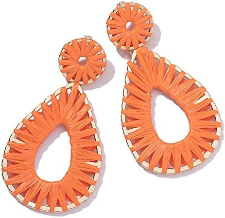 Boho Teardrop Raffia Dangle Earrings Statement Chunky Summer Beach Jewelry | Colorful Dangly Drop... | Amazon (US)