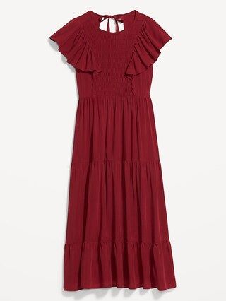 Fit & Flare Flutter-Sleeve Tiered Smocked Midi Dress for Women | Old Navy (US)