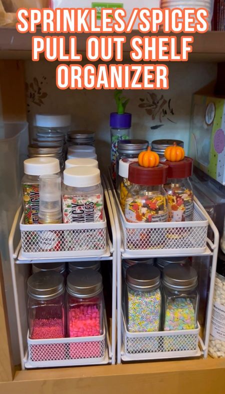 Sprinkles/Spices pull out shelf organizer for your cabinets!! I absolutely love this organizer for the clear spice/sprinkles jars, they fit perfectly into it!! 

#organizer #sprinklesorganizer #spiceorganizer #pulloutshelforganizer #walmarthome #clearglassjars #spicejars 

#LTKhome