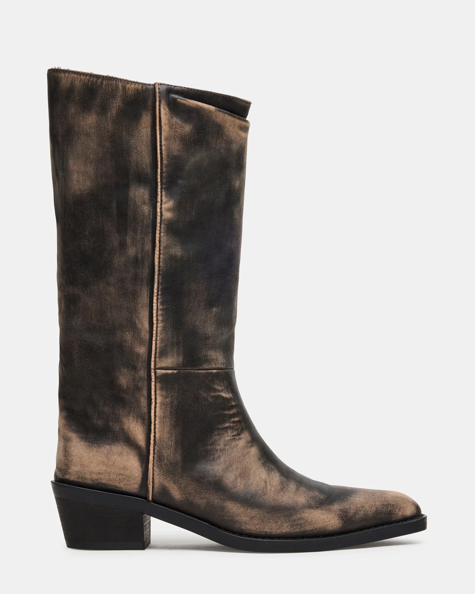 Steve Madden Women's Raptor Block Heel Boots - Black Distressed - Size 9.5 - Leather | Steve Madden (US)