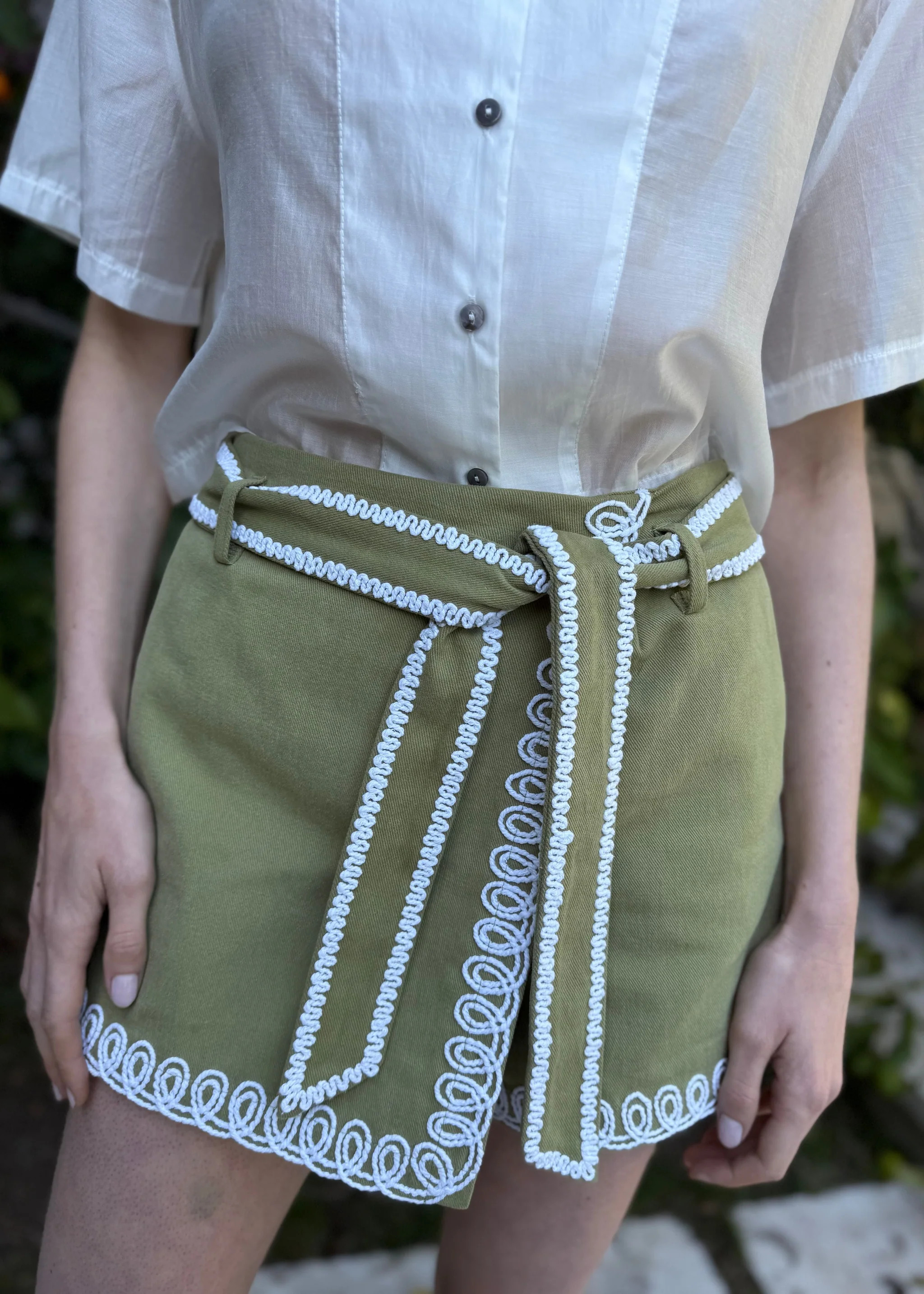 Nava Sage Green Wrap Skort with Cream Embroidery | Benaar La