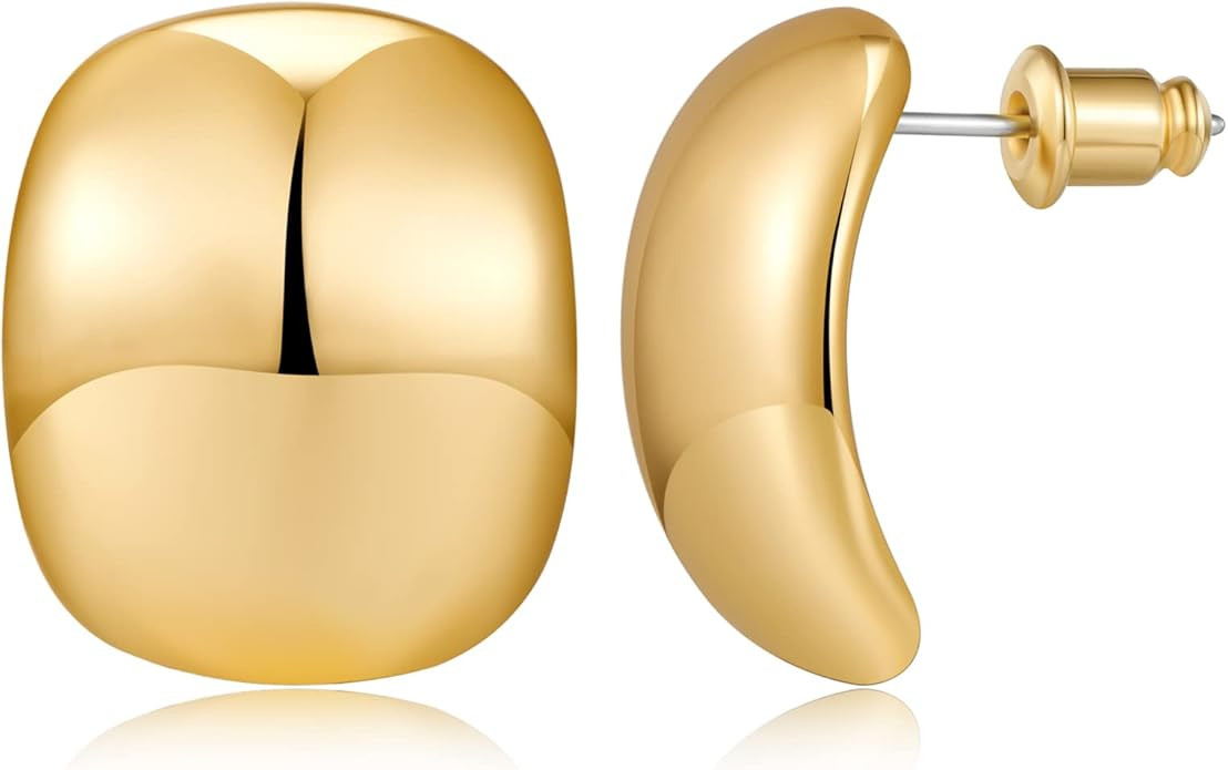 MUYAN Chunky Thick Earrings for Women,Gold Silver Polished Earrings Lightweight Everyday Jewelry | Amazon (US)