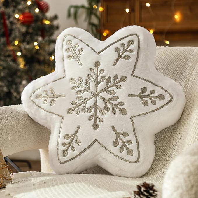 YRXRUS Christmas Snow Pillows, Snow Shaped Pillow, Small Cute Silver Snowflake Pillow for Gifts, ... | Amazon (US)