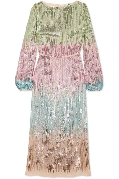 RIXO London - Coco Sequined Tulle Midi Dress - Green | NET-A-PORTER (US)