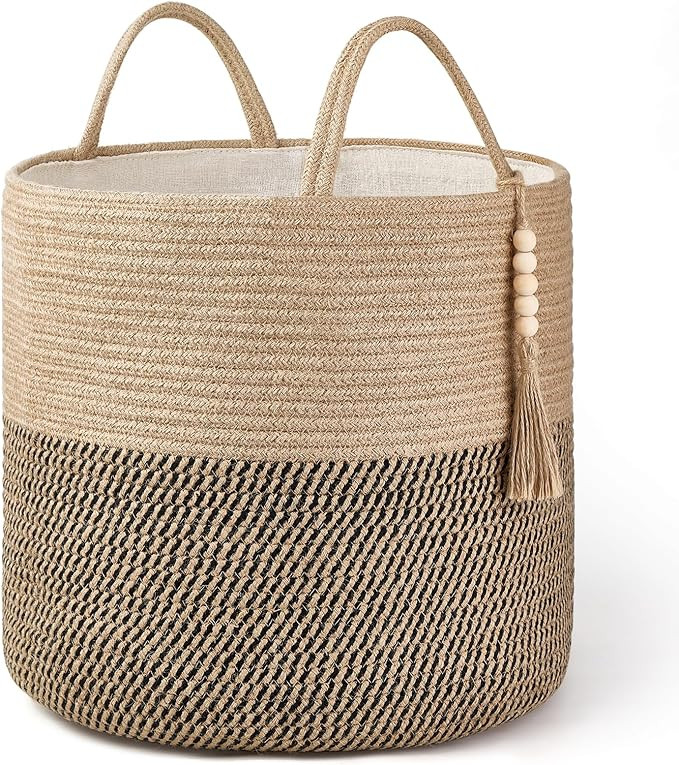Mkono Woven Storage Basket Decorative Rope Basket Wooden Bead Decoration for Blankets,Toys,Clothe... | Amazon (US)