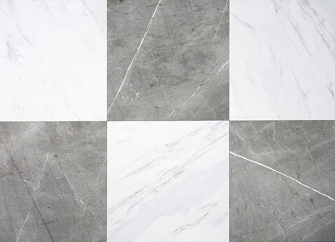 Chris Loves Julia FloorPops 12-in by 12-in Grey & White Marble Bonneville Peel & Stick Floor Tile... | Amazon (US)