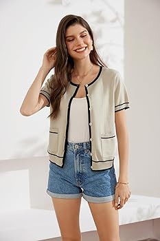 GRACE KARIN Short Sleeve Contrast Cardigan Sweaters for Women Summer Casual Striped Button Down B... | Amazon (US)