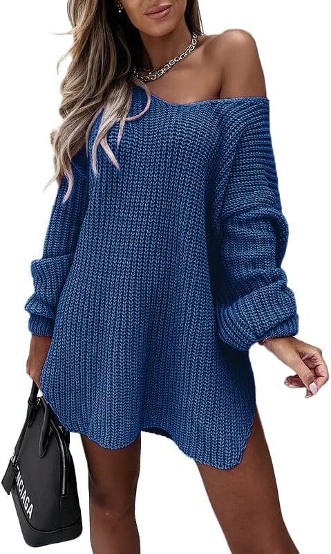 Amazon.com: NOLLSOM Women Casual Long Sleeve Relaxed Fit Long Pullover Off Shoulder Solid Ribbed ... | Amazon (US)