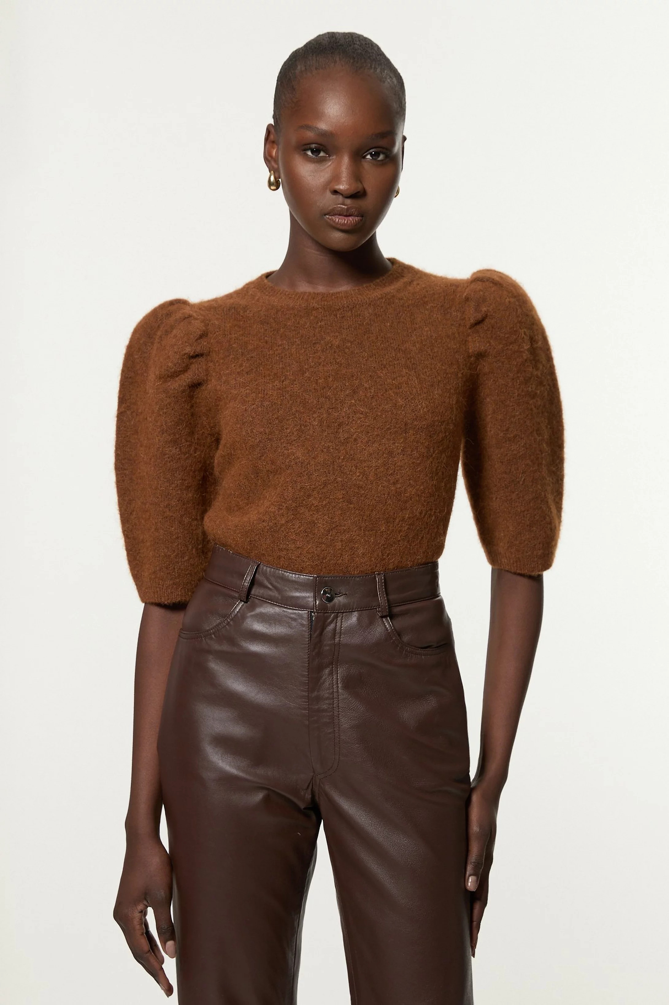Petite Alpaca Wool Fluffy Knit Crew Neck Top | Karen Millen | Karen Millen US
