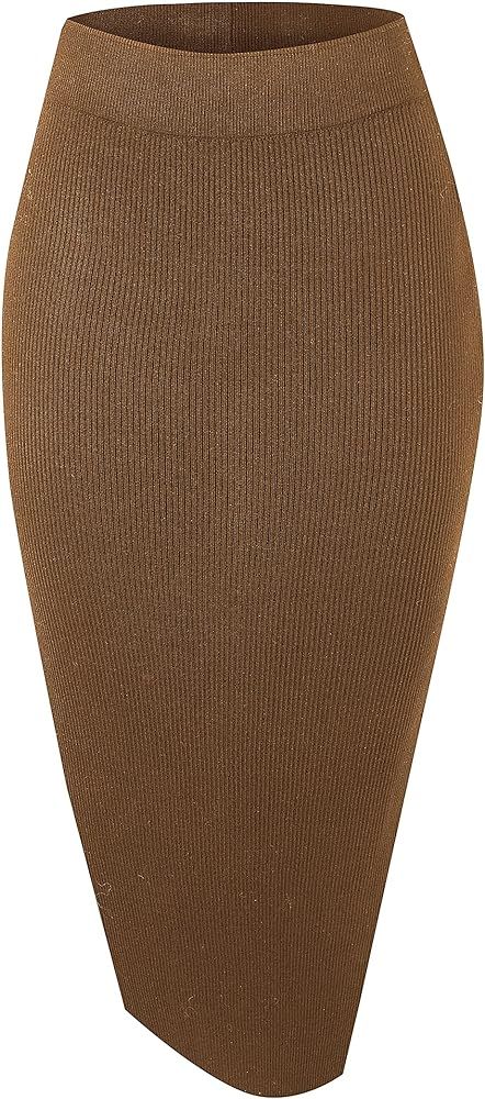 Urban CoCo Women's Elastic Waist Knitted Split Tube Pencil Midi Skirt | Amazon (US)