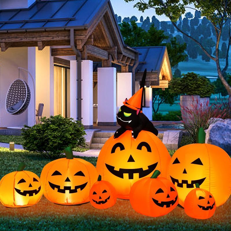 Costway Halloween 7.5 FT Inflatable Pumpkin Combo Decoration w/ Witch Black Cat | Target