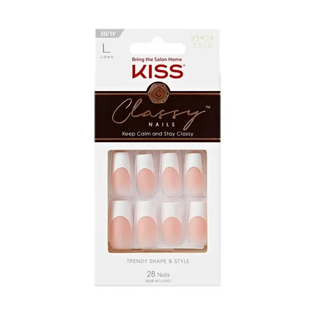 KISS Classy Press On Nails Movin White Long Square 28 Count | Walmart (US)